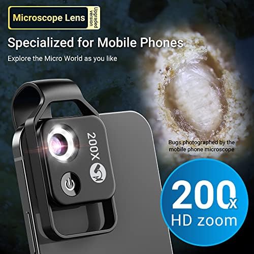 עדשת מיקרוסקופ עם עדשת מצלמה, מיקרו כיס מיני טלפון פי 200 עם נורת לד לרוב סמארטפון אנדרואיד לאייפון, מתאים