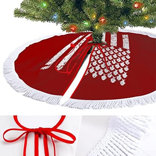 חצאית עץ חג המולד של דגל רטרו אמריקאי חצאית עץ חג המולד אדומה עגולה עגולה עגולה עם קצה מצויד לקישוטי חצר חיצוניים