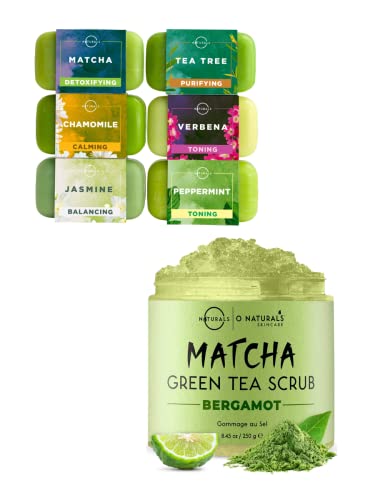או טבעי תה ירוק 6 חלקים אוסף סבון בר טבעי צמחים &מגבר; מאצ ' ה & מגבר; ברגמוט קרצוף גוף 8 עוז - לחות פנים