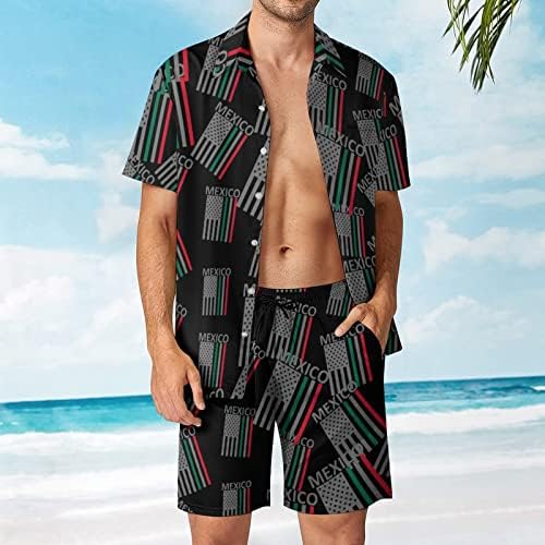 WeedKeycat דגל אמריקאי דגל מקסיקו מקסיקו תלבושות חוף גברים 2 חלקים כפתור הוואי מטה חולצה קצרה שרוול ומכנסיים
