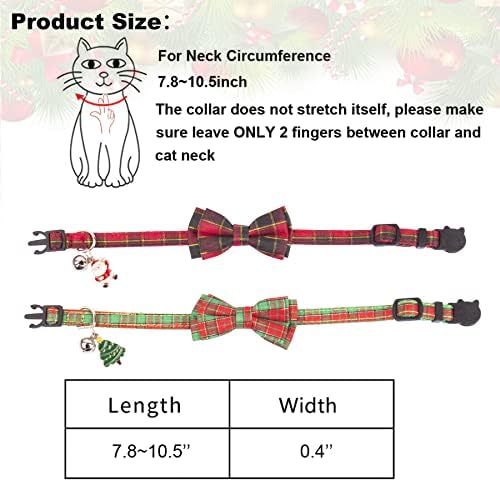 חג המולד חתול קולרים עם עניבת פרפר פעמון, 2 חבילה חתול חג המולד צווארון הבדלני עם נשלף עניבת פרפר