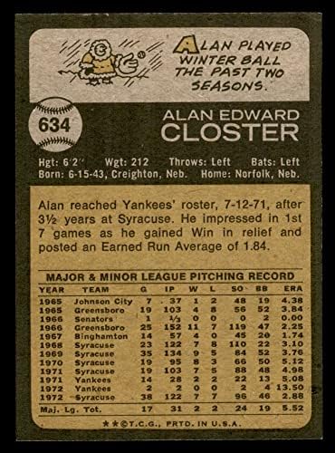 1973 Topps 634 Alan Closter New York Yankees NM/MT Yankees
