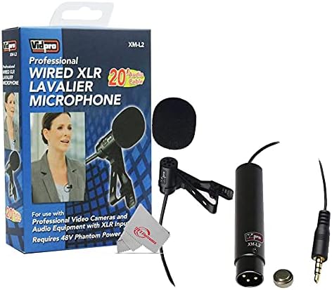 Vidpro XM-L2 XLR Lavalier Microphone עבור DSLRs, מצלמות וידאו ומצלמות וידאו 20 'כבל שמע