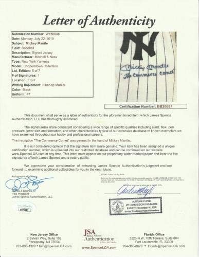 מיקי מנטל יפה שביט המסחר חתום על ניו יורק ינקי ג'רסי JSA - חתימה גופיות MLB