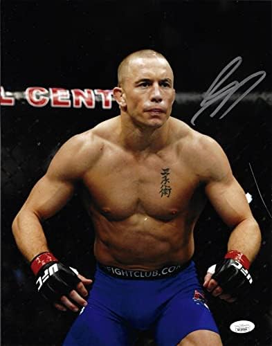 ז'ורז 'סנט -פייר חתם על 8x10 תמונה UFC JSA ג'יימס ספנס עדים ל- COA - תמונות UFC עם חתימה