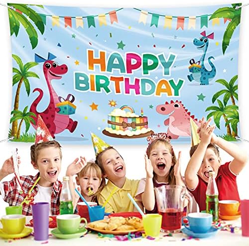 דינוזאור יום הולדת רקע לילדים בני ילדה, דינוזאור שמח מסיבת יום הולדת קישוטי אספקת סימן באנר, דינוזאור