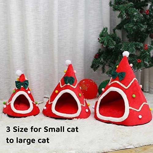 חג המולד חצי סגור חתול מיטת-סט 2 יחידות חג המולד עץ צורת חתול בית חמוד חתול רך מערת מיטת מחצלת כרית מלונה
