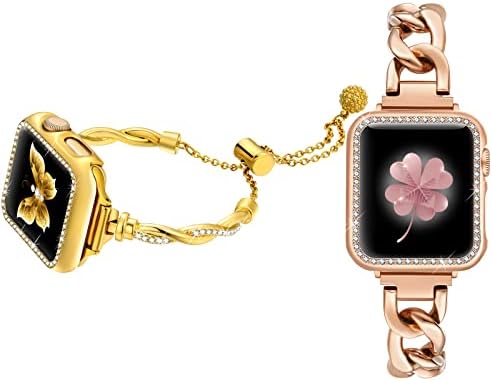 רצועת שרשרת זהב רוז דילנדו 41 ממ תואמת את Apple Watch ופס חבל מעוות זהב תואם ל- iWatch 41 ממ