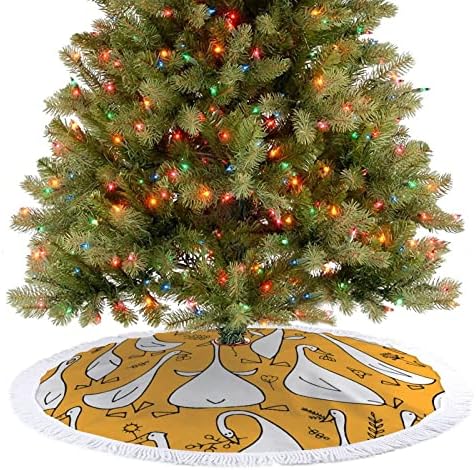 קריקטורה מצחיקה אווז מצחיק הדפס חצאית עץ חג המולד עם ציצית למסיבת חג שמח תחת עץ חג המולד