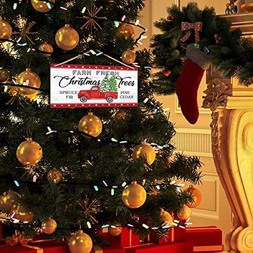 עצי חג המולד של iarttop שלט עץ -11x6 , אשוח אשוח אורן ארז שלט עץ לוח תלייה באומנות קיר, חוות משאיות אדומות