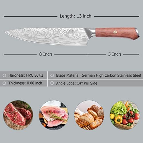 סכין שף מקצועי של יוטסובה, סכין מטבח נירוסטה, 8 אינץ 'סופר חד גרמני, סכין מטבח, סכין יפנית,