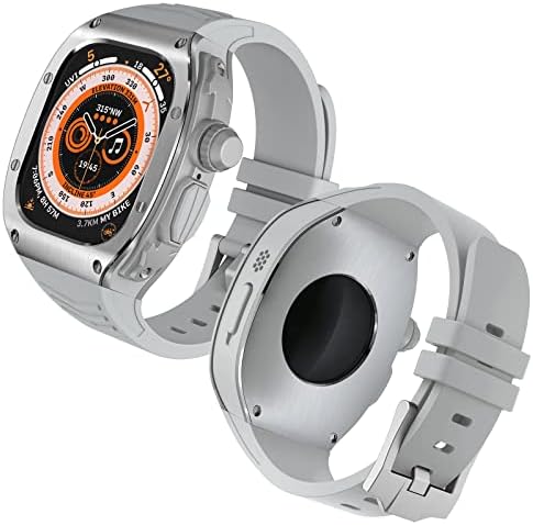 מארז מחוספס מעוצב יוקרה עם להקה תואמת ל- Apple Watch Ultra Band 49 ממ, מארז פגוש כיסוי מגן מתכת עם רצועת