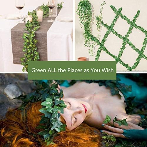 12 חבילות גפנים מזויפות לעיצוב חדר מלאכותי קיסוסיות עם קליפ פרחים ירוקים צמחים תלויים צמחים דמוי ירוק