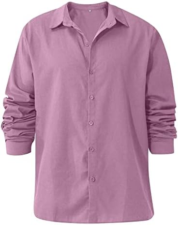 חולצות פשתן כותנה של שרוול ארוך לגברים חולצות קז'ואט נוחות בחולצה למטה רגילה חולצות חוף קיץ רגילות