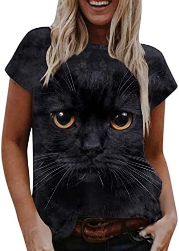 Beuu Cartoon CAT 3D 3D חולצות להדפס לנשים חולצות סוודר טוניקה מזדמן חולצות צוואר עגול צוואר עגול חולצות T חולצות