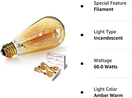 יסודות חומרה 6-חבילה אדיסון אור הנורה, עתיק בציר סגנון אור, אמבר חם, ניתן לעמעום