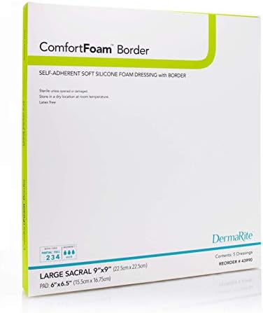ComfortFoam גבול SACRAL - 9 x 9 - רוטב קצף סיליקון דביק עצמי, רך - לפצעים מלאים ועבים, אטום למקלחת, מספק בידוד