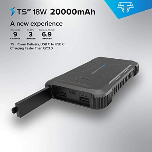 TechSmarter 20,000mAh מחוספס ועמיד למים 18W USB-C PD PORT BANK POWER BANK. מטען נייד טקטי קיצוני כבד,