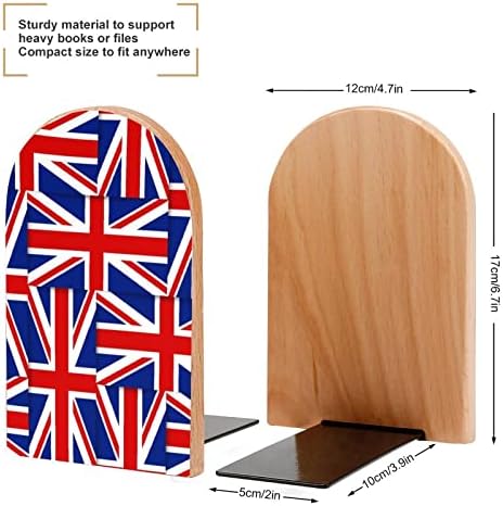 דגלים של בריטניה עץ דקורטיבי תומכי ספרים ללא החלקה ספר סוף עבור מדפים 1 זוג 7 איקס 5 אינץ
