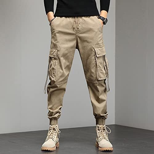 מכנסי SGAOGEW לגברים מכנסי ג'ינס גברים רופפים בכיס כותנה מכנסי מותניים אלסטיים מוצקים מכנסיים מכנסיים מפעילים