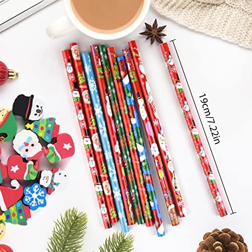 פלולון 24 חתיכות עפרונות חג מולד עם 24 חתיכות מחק חמוד עפרונות חג עם אלמנטים של חג המולד של סנטה
