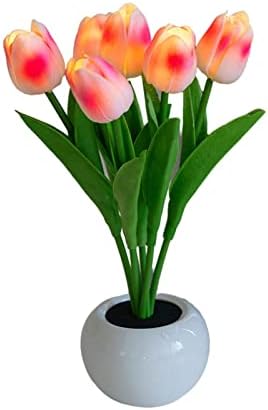 מנורת שולחן פרחים של ניקס טוליפ, שישה ענפים צבעונים מנורת שולחן הוב, פרח מלאכותי