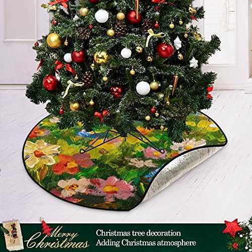 פרחים שמן צביעת מחצלת עץ חג המולד מחצלת עץ אטום למים שטיח מחצלת מגש מתחת לאביזר עץ חג המולד לקישוטי מסיבת