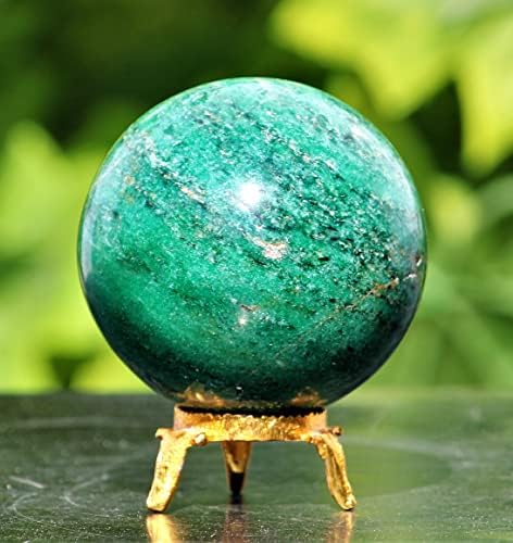 נציץ ירוק מלוטש מעולה קוורץ קוורץ כדור אבן טבעי עם מעמד זהב צ'אקרות ריפוי מינרלים גולמיים דגימה אורב ריפוי
