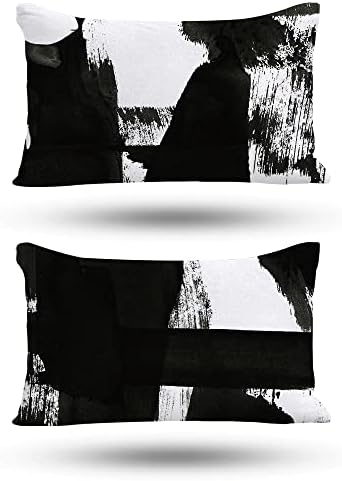 חבילת וינלנד של 2 כריות זריקה מכסה מארזי כריות דקורטיביות למיטת ספה ספה, תפאורה מופשטת בשחור לבן,