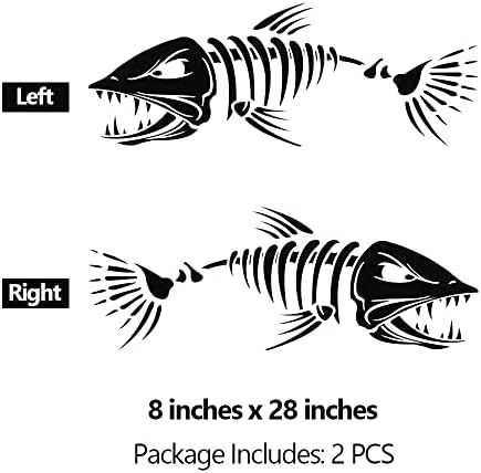מדבקות דגי שלד סירה - קישוט עצם של כריש ימי מדבקות דיג מדבקות גרפיקה לאביזרים לרכב שטח של קיאק קיאק, 8 x 28, 2