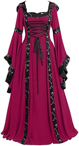 שמלות וינטג 'לנשים אורך רצפה מימי הביניים בתוספת שמלת רנסנס שמלה ארוכה של שמלה גותית קוספליי שחור שמלה