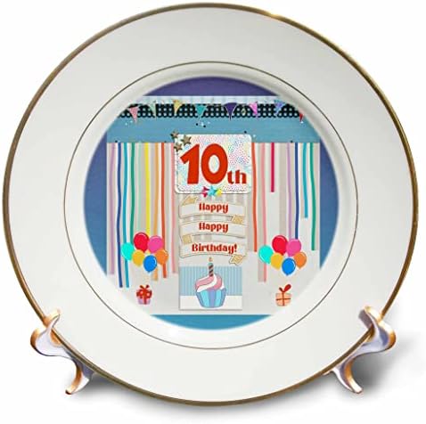 תמונת 3 של תגית יום הולדת 10, קאפקייקס, נר, בלונים, מתנה, זרמים - צלחות