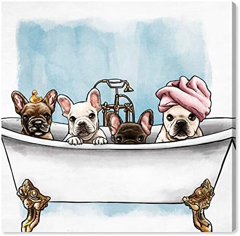 חברת האמן אוליבר גאל. בעלי חיים קיר אמנות הדפסי בד 'צרפתים באמבטיה' כלבים וגורים בית דדלקור, 16