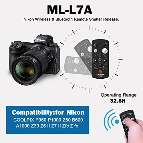 שלט רחוק אלחוטי של Aodelan עבור Nikon CoolPix P950 P1000 Z50 B600 A1000 Z30 Z6 II Z7 II ZFC Z FC, שחרור תריס