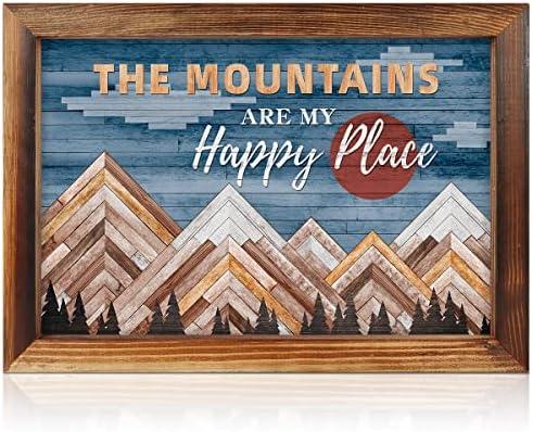 הרים צבעוניים של IARTTOP מעץ עץ ממוסגר שלט תלייה, ההרים הם המקום המאושר שלי שולחן עץ שלט קיר, הרפתקאות קיץ