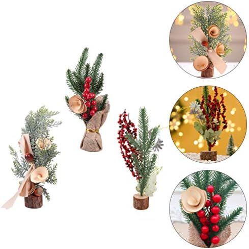 Nuobesty Madivity Decor 3 PCS עץ חג המולד מיני עם פרח יער אדום עץ חג המולד מלאכותי עם בסיס עץ לירידות בית