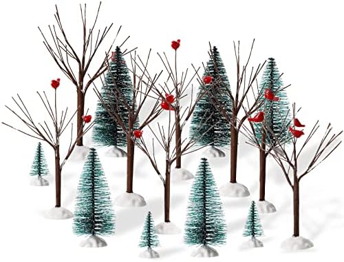 16 חתיכות עצי כפר חג המולד הגדרת אביזרי כפר חג המולד לעיצוב ענף חשוף עצי כפור שלג עצי שולחן בית קישוט