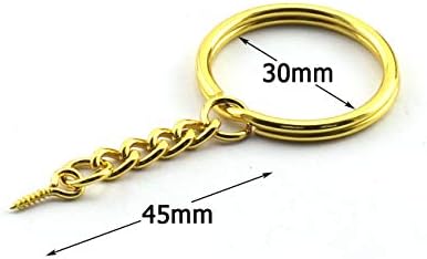JCBIZ 50 PCS 30 ממ טבעת מפתח זהב עם שרשראות ובורג עיניים מתכת מתכת DIY שרשרות מפתח אביזרים מקשים תליון תליון אבזם