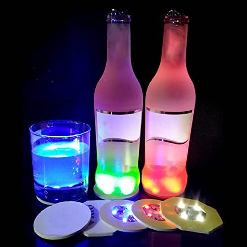 Hyuduo Colorpual LED תחתיות לבר, 12 יחידות מדבקות כוס גיבוי דבק עם אורות זוהרים