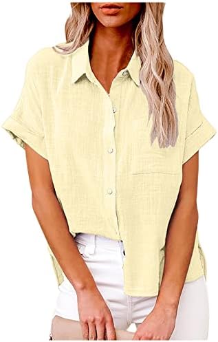 חולצות שרוול קצר של נשים קיץ V צווארון צווארון כפתור למטה בתוספת חולצה בגודל חולצה מזדמנת עם כיס
