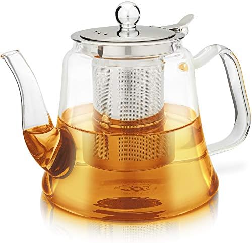 Tabbloom Siena Borosilicate Glass Ceapot-יצרנית תה נטולת כתמים ועטתי חום עם תה תה רופף נשלף-40 גרם