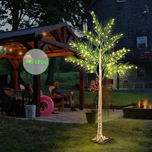 IJG 5ft 145 נוריות LED עץ דקל מואר עם אורות נצנוץ עץ דקל מלאכותי עם פונקציית טיימר, עצי דקל מדליקים לטיקי בר טרופי