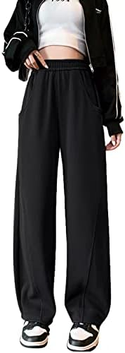 מכנסי רגל רחבים לנשים מכנסי טרנינג מזדמנים מותניים אלסטיים עם מכנסי טרקלין נוחים עם כיסים עם כיסים
