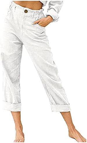 בורבנד נשים קיץ כותנה שקיק פשתן קצוץ מכנסי עבודה מזדמנים חוף רופף יוגה יוגה מכנסיים פלוס S-6xl בגודל