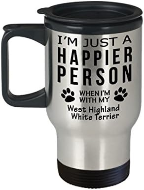 חובב כלבים טיול ספל קפה - אדם מאושר יותר עם ווסט היילנד טרייר לבן - מתנות הצלה בעלים