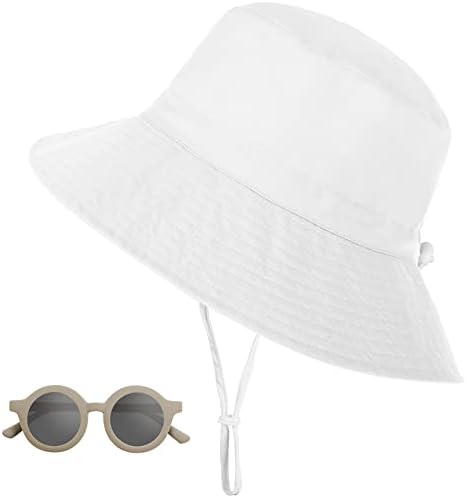 כובע דלי בייבי ומשקפי שמש, כובע שמש הגנה על UV עם שוליים רחבים, כובע חוף פעוטות חיוניים לקיץ לילדה נערה