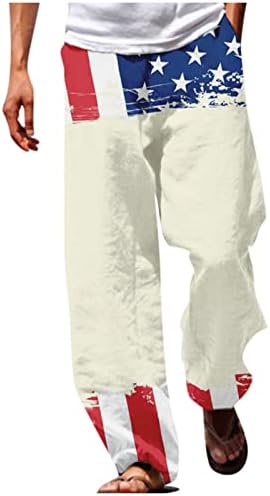 מכנסי פשתן, יום עצמאות אמריקני ישר תלת מימד מכנסיים מזדמנים מודפסים אופנה יצירתית