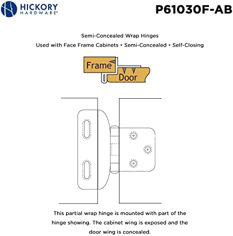 חומרת Hickory P61030F-AB-AB איסוף עצמי אוסף ציר ציר חצי סחר חצי פליז עתיק, 2 חלקים