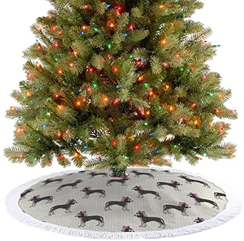 כלב סלוקי חמוד עם חצאית עץ חג המולד של חג המולד הדפס ורוד עם ציצים למסיבת חג מולד שמח מתחת לעץ