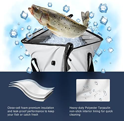 ציוד באפלו שקית מקררת דגים מבודדת, 20 × 18 אינץ 'שקית פיתיון דגים קטנה, שקית הרוג דגים אטומה למים שקית דיג אטומה-דליפה-לבנה